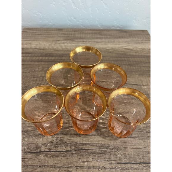 Vintage Tiffin Franciscan Rambler Rose Pink Etched Gold Rim Glasses Set of 6 - Picture 5 of 11